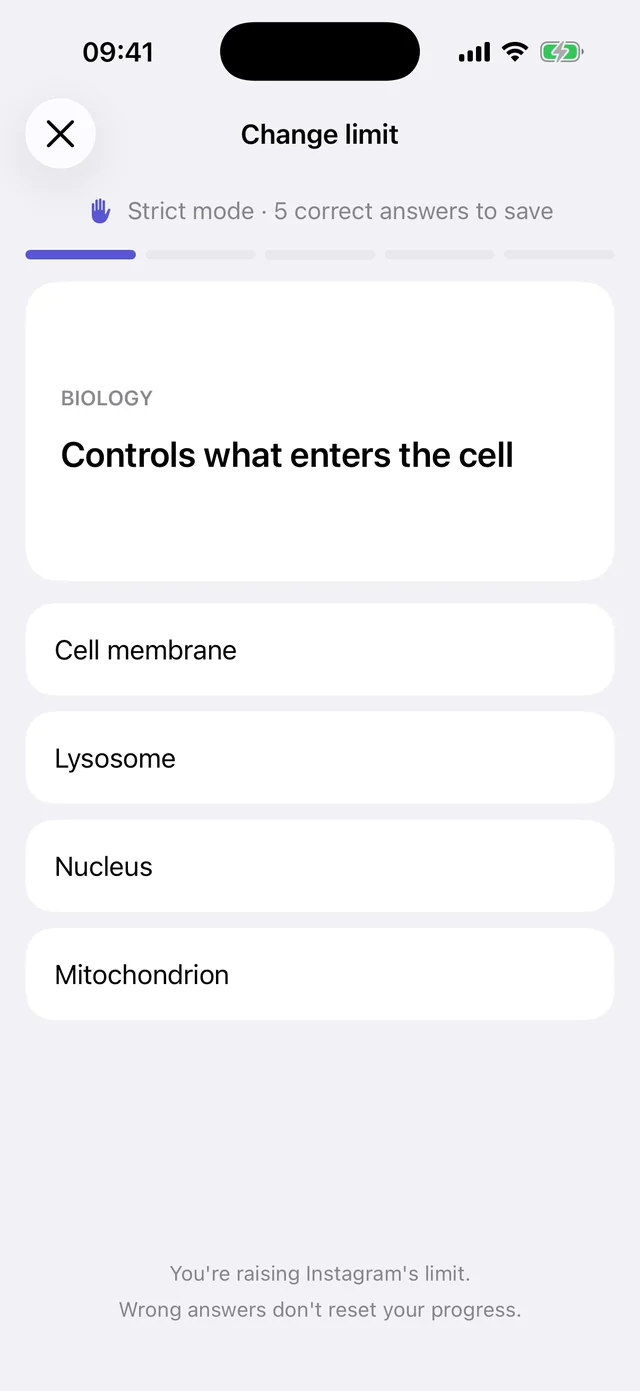 Strict mode asks for 5 correct answers to change a limit